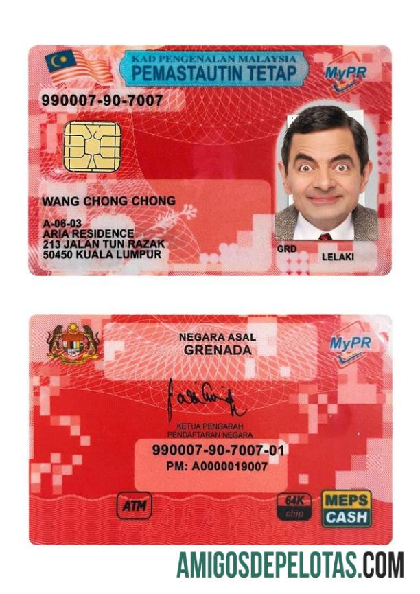 Cartão de Residente Permanente da Malásia exemplo real